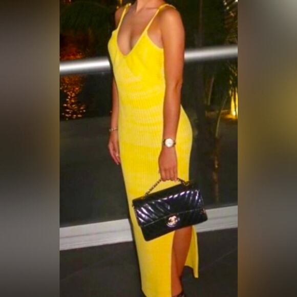 NWOT Revolve x House of Harlow 1960 Lemon Striped Ribbed Beaded Midi Dress small - Picture 2 of 9